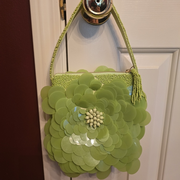 Hand Crafted Handbags - NWOT Hand Crafted In India Green Petal Clutch